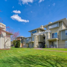 a building with grass